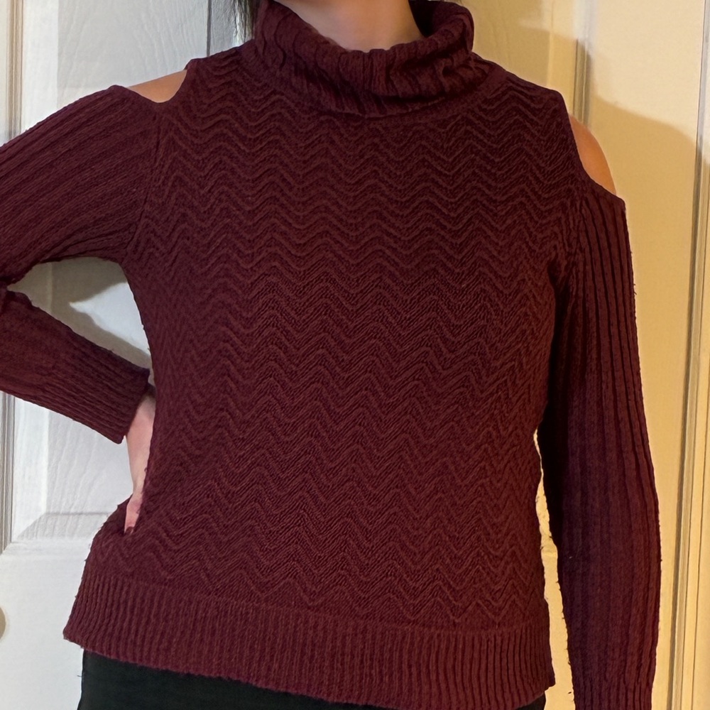 American Rag Cold Shoulder Turtleneck Sweater in Deep Burgundy